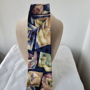 Pierre Cardin Blue Green Gold Abstract 100% Silk Men’s Necktie
